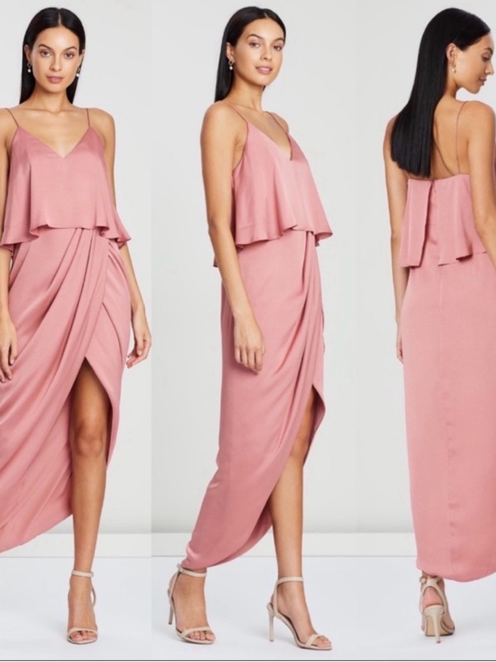 SHONA JOY LUXE DRAPE COCKTAIL FRILL HEM MAXI DRESS SIZE 2 NWT